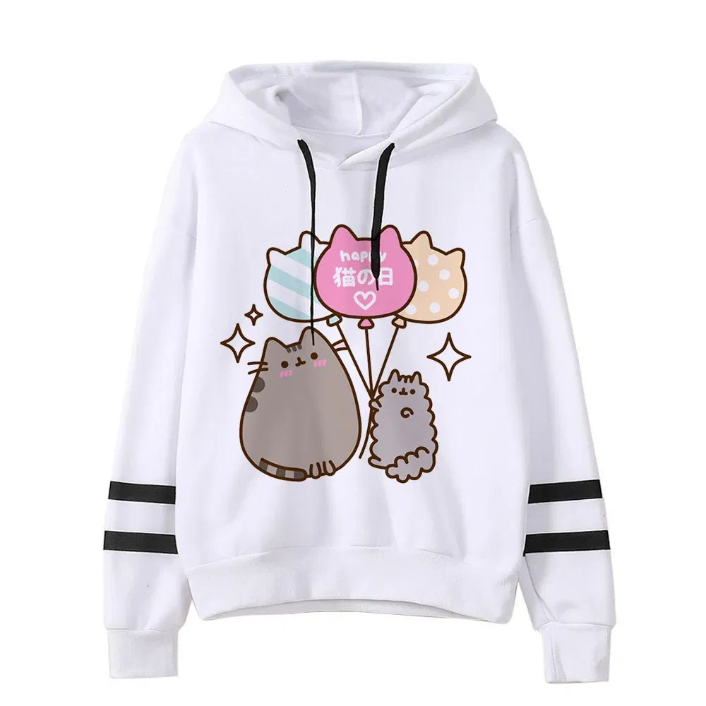 Color: ROYAL BLUE, Size: S - Women Ullzang Cute Cat Funny Cartoon Sweatshirt Pusheen Cat Kawaii Harajuku Korean Style Hoodies Graphic Fashion Hoody Female