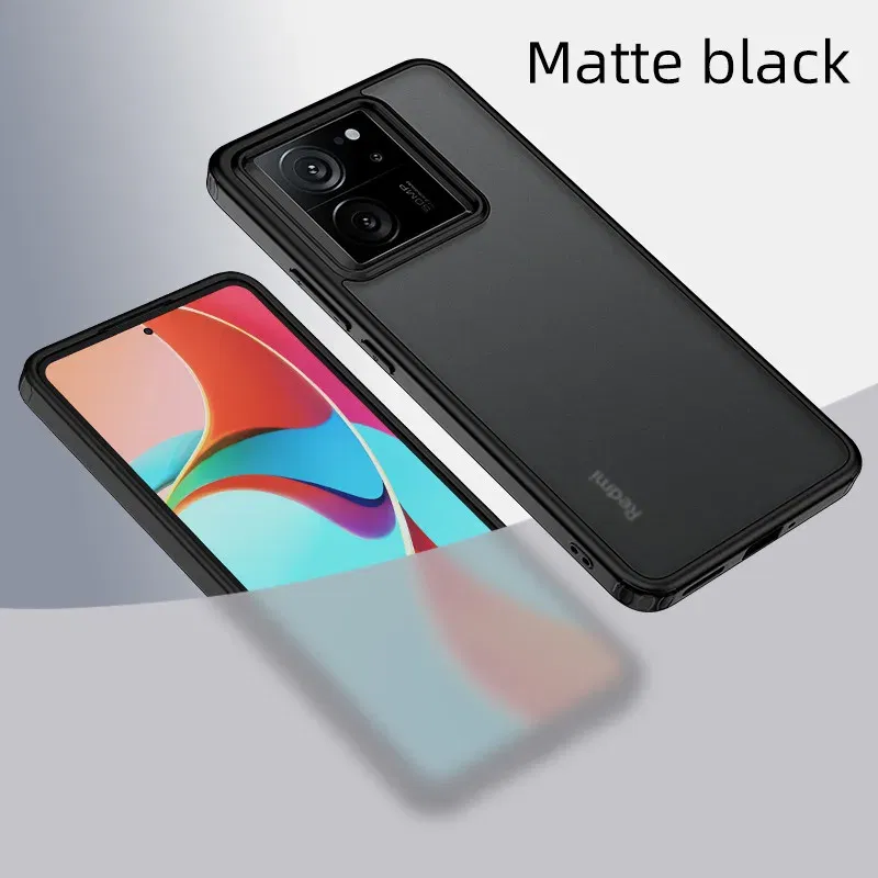 Color: black, Material: aluminum - Matte & Clear Magnetic Wireless Charging Armor Magsafe Case For Xiaomi 14 13T Mi 13T 14 Mi13T Pro Military Shockproof Back Cover