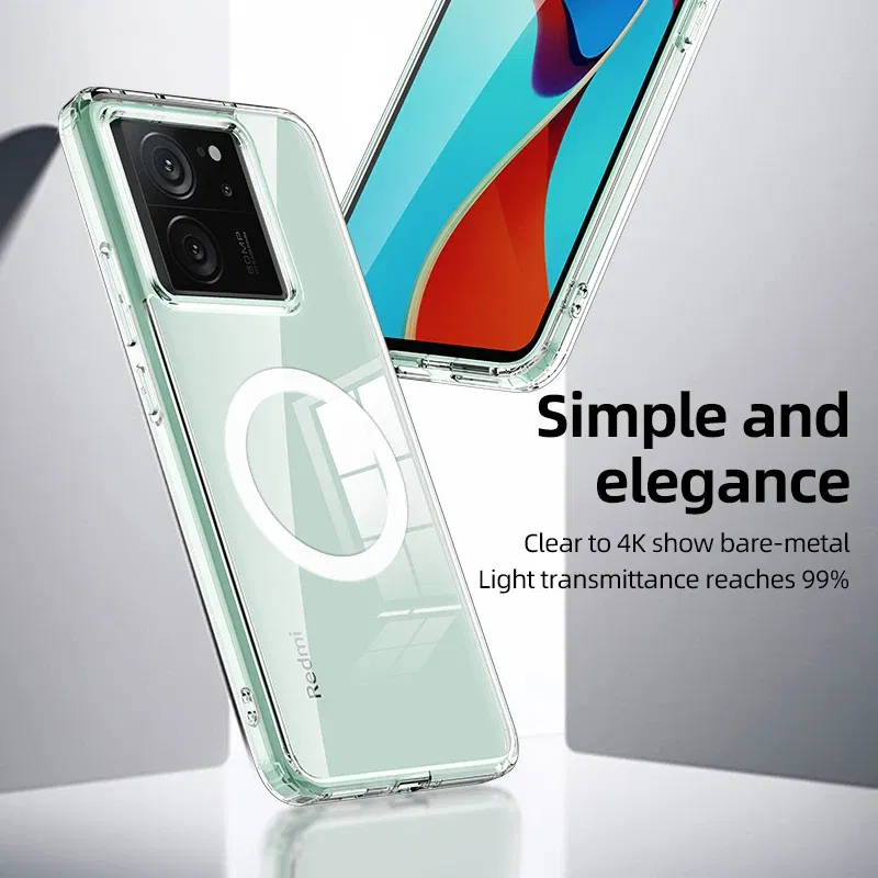 Color: black, Material: aluminum - Matte & Clear Magnetic Wireless Charging Armor Magsafe Case For Xiaomi 14 13T Mi 13T 14 Mi13T Pro Military Shockproof Back Cover