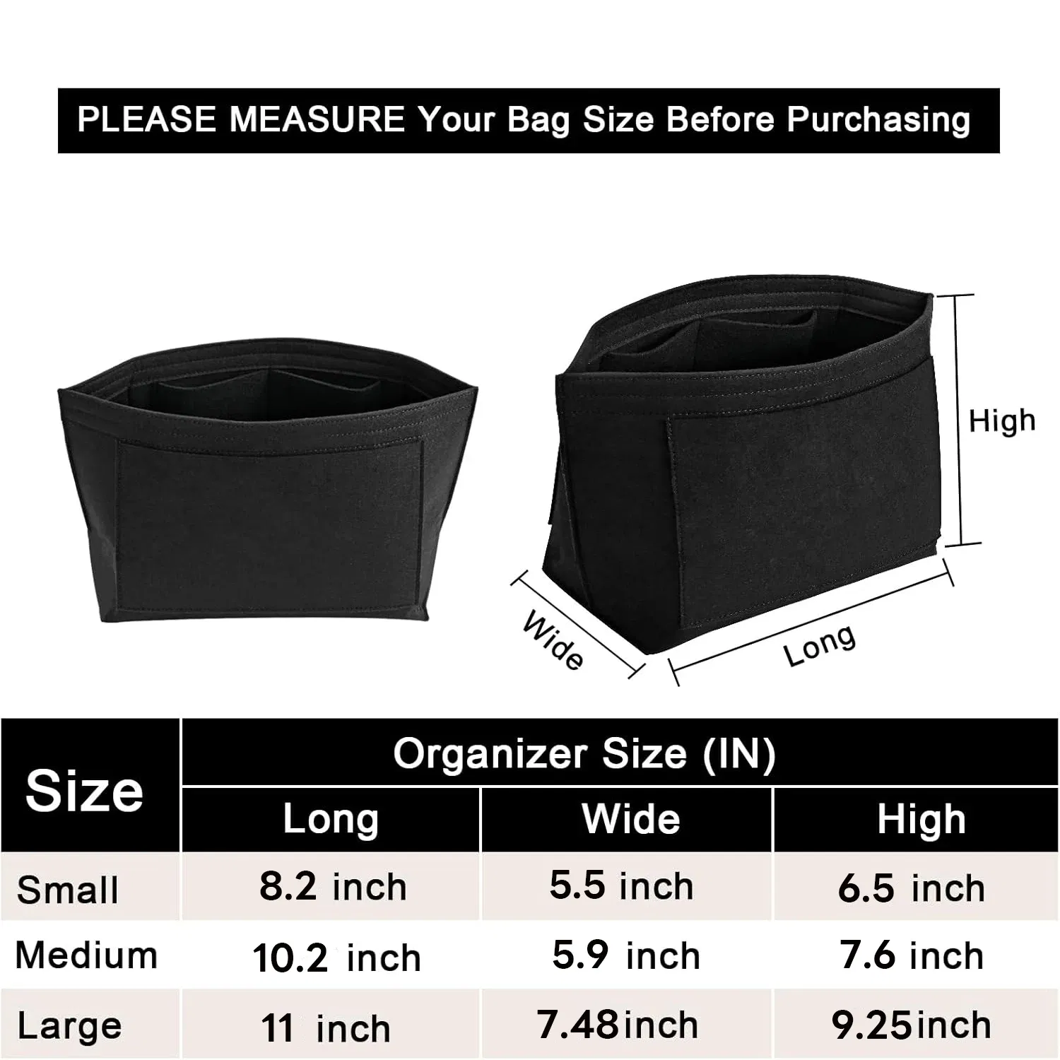 Color: Bronze - Felt Purse Organizer Insert for Longchamp Le Pliage S/ML Handbag Insert