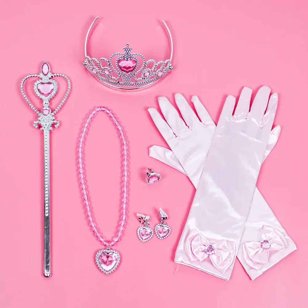 Color: SKY BLUE - Pincess Anna Elsa Cosply Accessories Crown Magic Wand Necklace Wig Gloves Frozen Snow White Belle Cinderella Princess Role Play