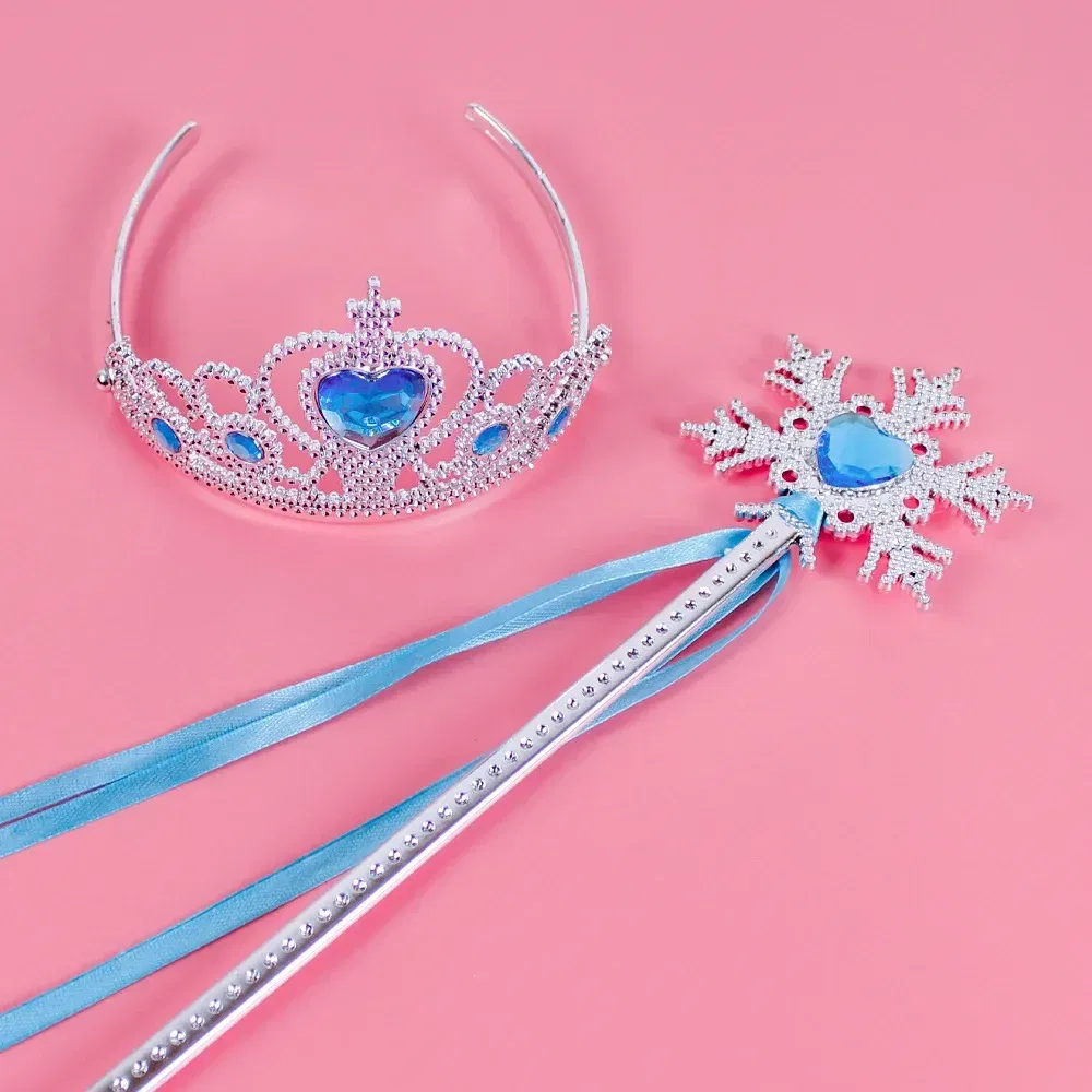Color: SKY BLUE - Pincess Anna Elsa Cosply Accessories Crown Magic Wand Necklace Wig Gloves Frozen Snow White Belle Cinderella Princess Role Play