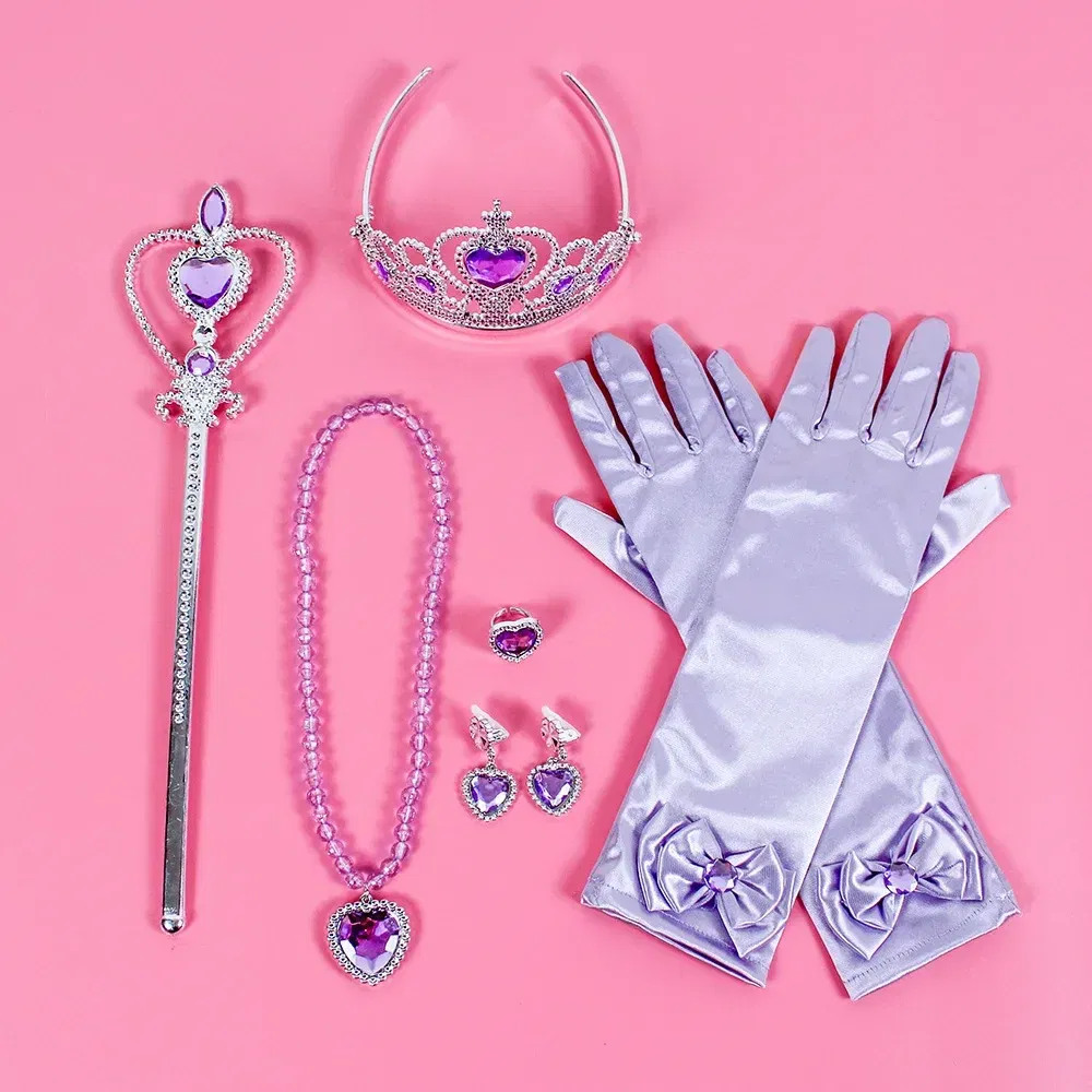 Color: SKY BLUE - Pincess Anna Elsa Cosply Accessories Crown Magic Wand Necklace Wig Gloves Frozen Snow White Belle Cinderella Princess Role Play