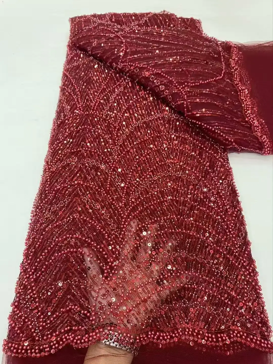 Color: SKY BLUE, Width: 120cm, Length: 5 yards - Luxury Sky Blue French Tulle Lace Fabric with Sequins Beads for Bridal Dress Nigerian Groom High Quality African Wedding Gown Ma