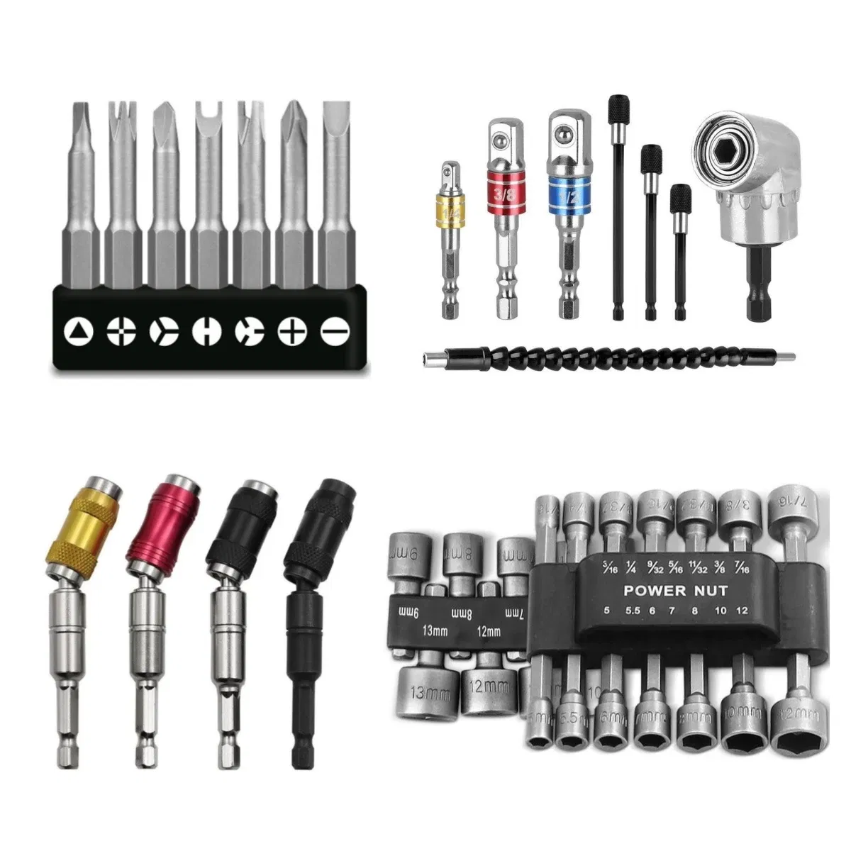 Color: Silver - Flexible Drill Extension Hex Shank Drill Nut Driver Bit Set Bendable Drill Bit Extension+ScrewdriverBit+Universal Socket Adapter