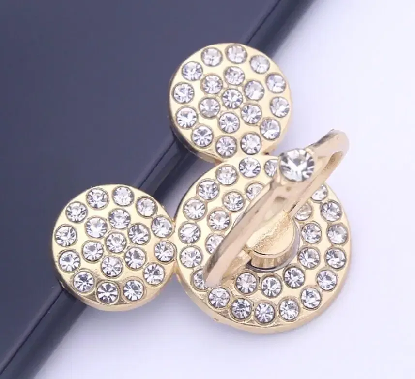 Color: Brown - Cute Anime Mickey Mouse Minnie Phone Finger Ring Holder With Diamond Kawaii High Quality Mobile Stand For Iphone 13 14 Huawei