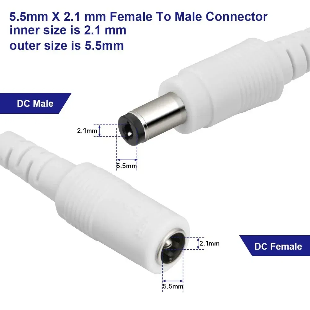 Color: Brown - DC 12V Extension Power Cable 2.1mm*5.5mm Male To Female Connect Wire White Black 0.5m 1m 2m 3m 5m 10m For LED Light CCTV Camera