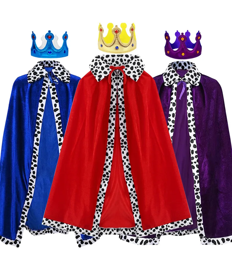 Color: Red, Size: XS - Adult Kids King Emperor Cosplay Costume Red Pleuche Cloak Prince Robe Crown Children Birthday Party Christmas Props Cape