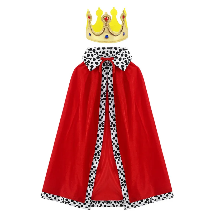 Color: Red, Size: XS - Adult Kids King Emperor Cosplay Costume Red Pleuche Cloak Prince Robe Crown Children Birthday Party Christmas Props Cape