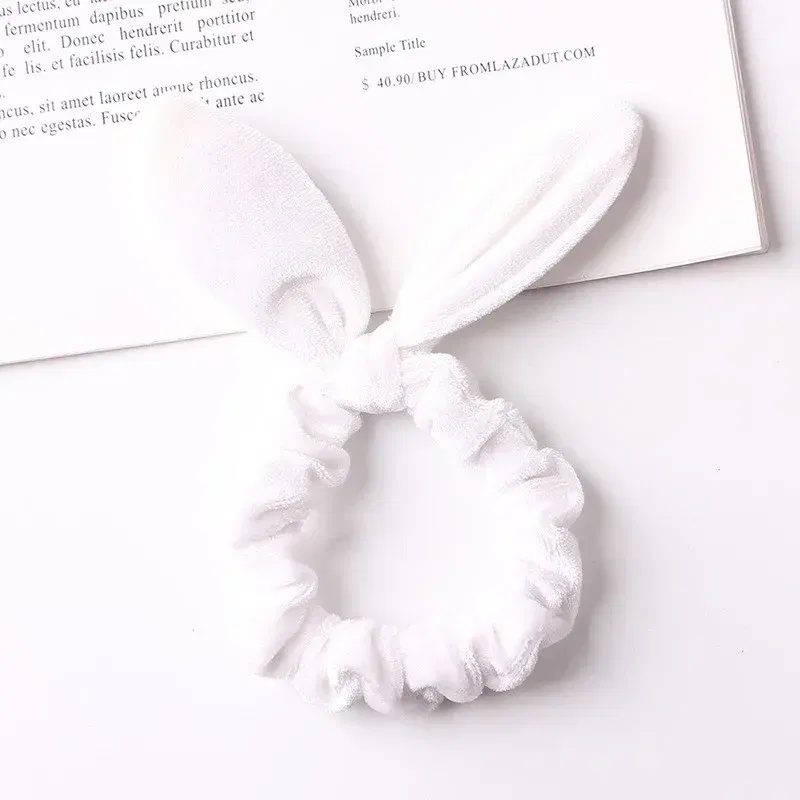 Color: Red - New Velvet Scrunchies Girls/Women velvet Bunny Ear Knot Bow Hair Bands Rabbit Ear Hair tie Ponytail Hair Accessories