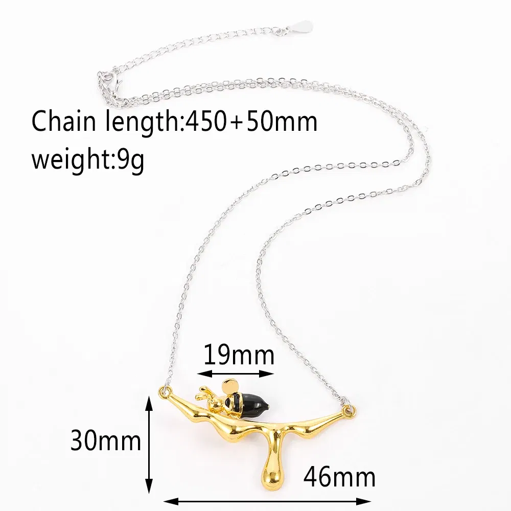 Metal Color: RED-BROWN, Ships From: CHINA - Lovely Bee With Drop Honey Charm Choker Necklaces Gold Silver Color Pendant Chain Necklace for Women Girl Jewelry
