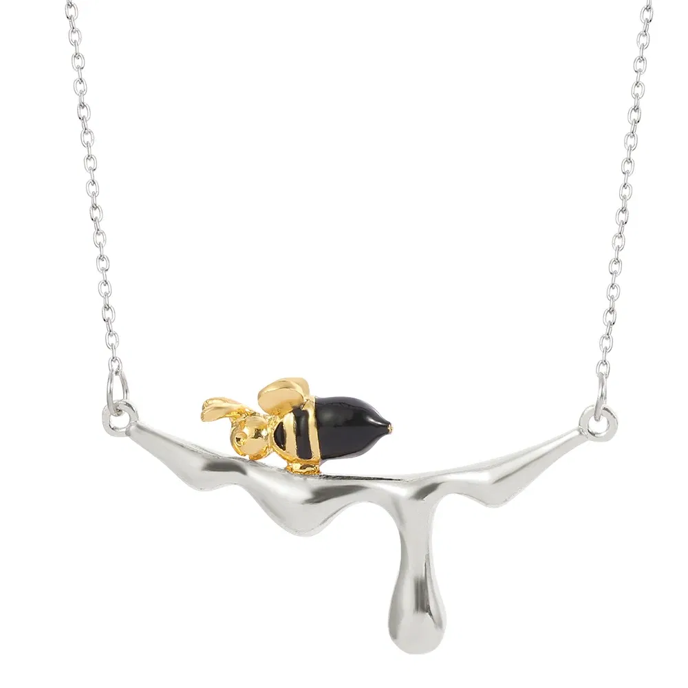 Metal Color: RED-BROWN, Ships From: CHINA - Lovely Bee With Drop Honey Charm Choker Necklaces Gold Silver Color Pendant Chain Necklace for Women Girl Jewelry