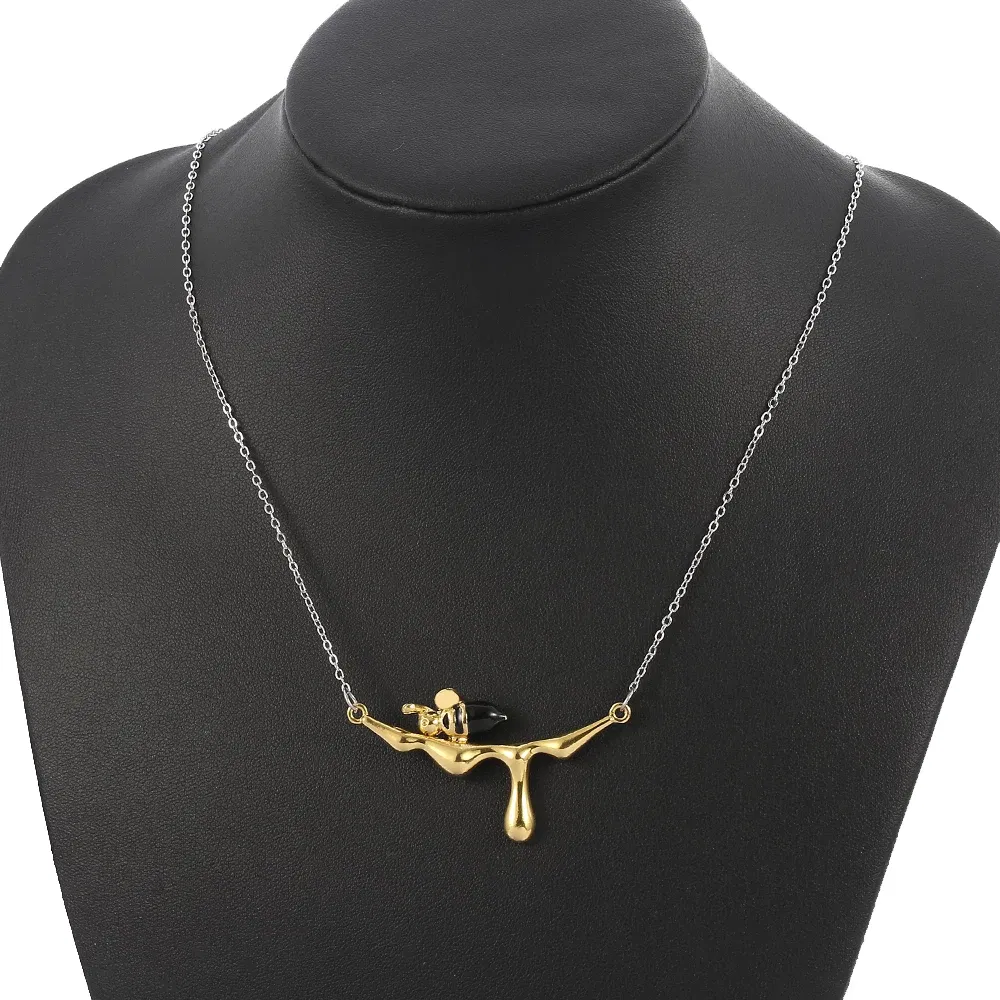 Metal Color: RED-BROWN, Ships From: CHINA - Lovely Bee With Drop Honey Charm Choker Necklaces Gold Silver Color Pendant Chain Necklace for Women Girl Jewelry