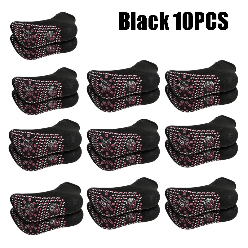 Color: Brown - 1/5pairs Tourmaline Self-Heating Socks Winter Warm Thermal Health Care Socks Slimming Health Short Sock Magnetic Therapy Sock
