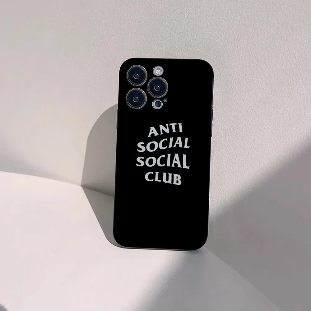 Color: black, Material: Plastic - Anti Social Social Club Phone Case For IPhone 16 15 14 13 Pro Max 11 12 Mini X Xs XR Se 2022 Black Silicone Cover