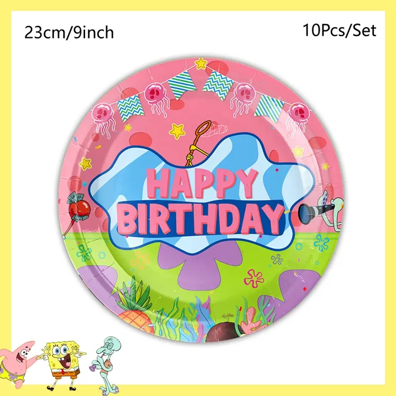 Color: Red - SpongeBob Party Decorations Disposable Tableware Cup Baby Shower Birthday Theme Plate Tablecloth Kids Birthday Party