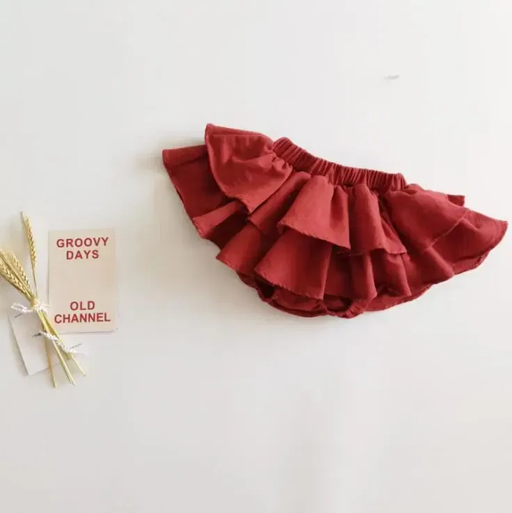 Color: Red, Kid Size: 4T - Double Layers Ruffles Lace Baby Skirt Pants Summer Cotton Linen Kids Pettiskirt Toddler Dancing Wedding Clothing Tutu Skirt