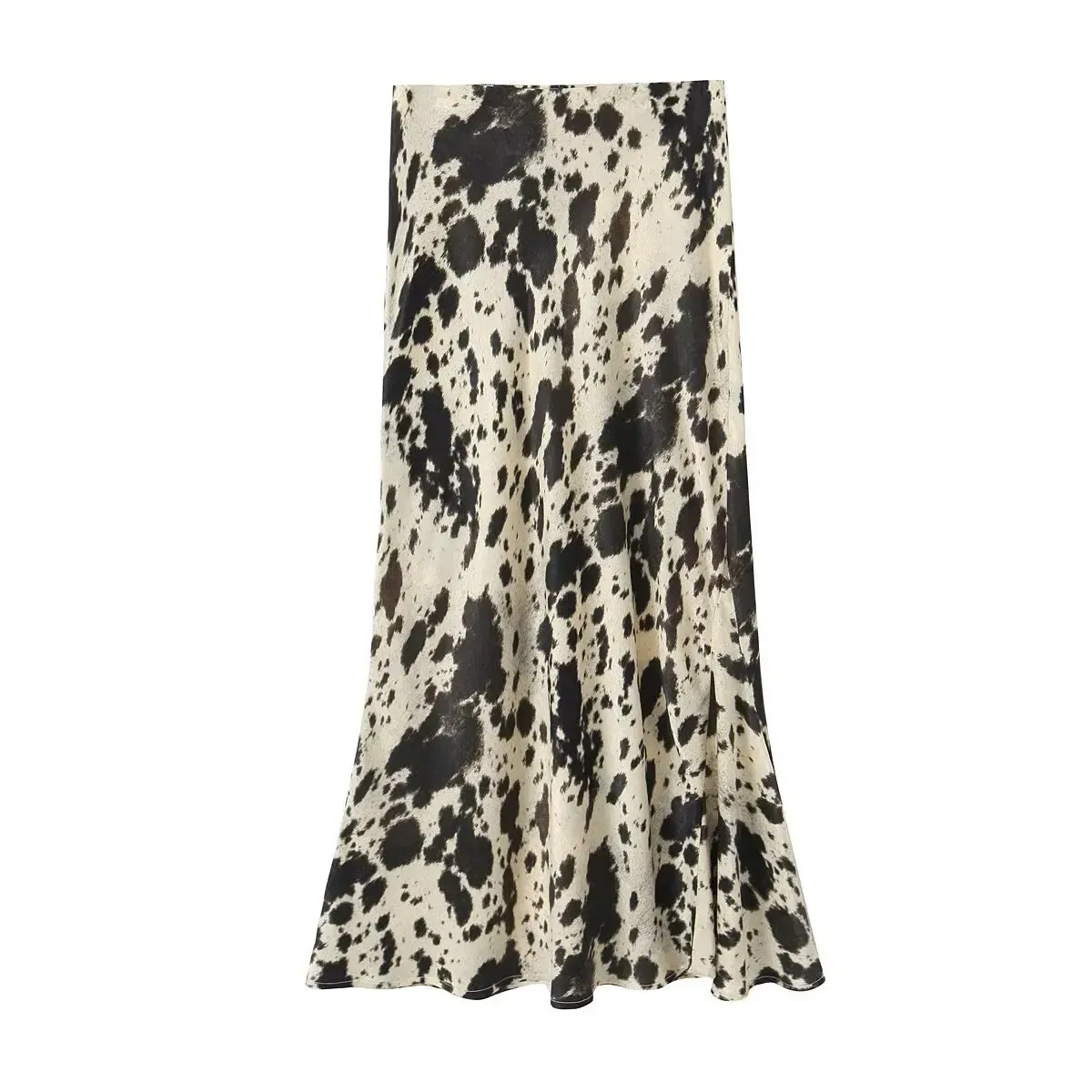 Color: Beige, Size: S - Spring and Autumn New Women's Versatile Animal Pattern Printed Silk Satin Texture Midi Half length Skirt