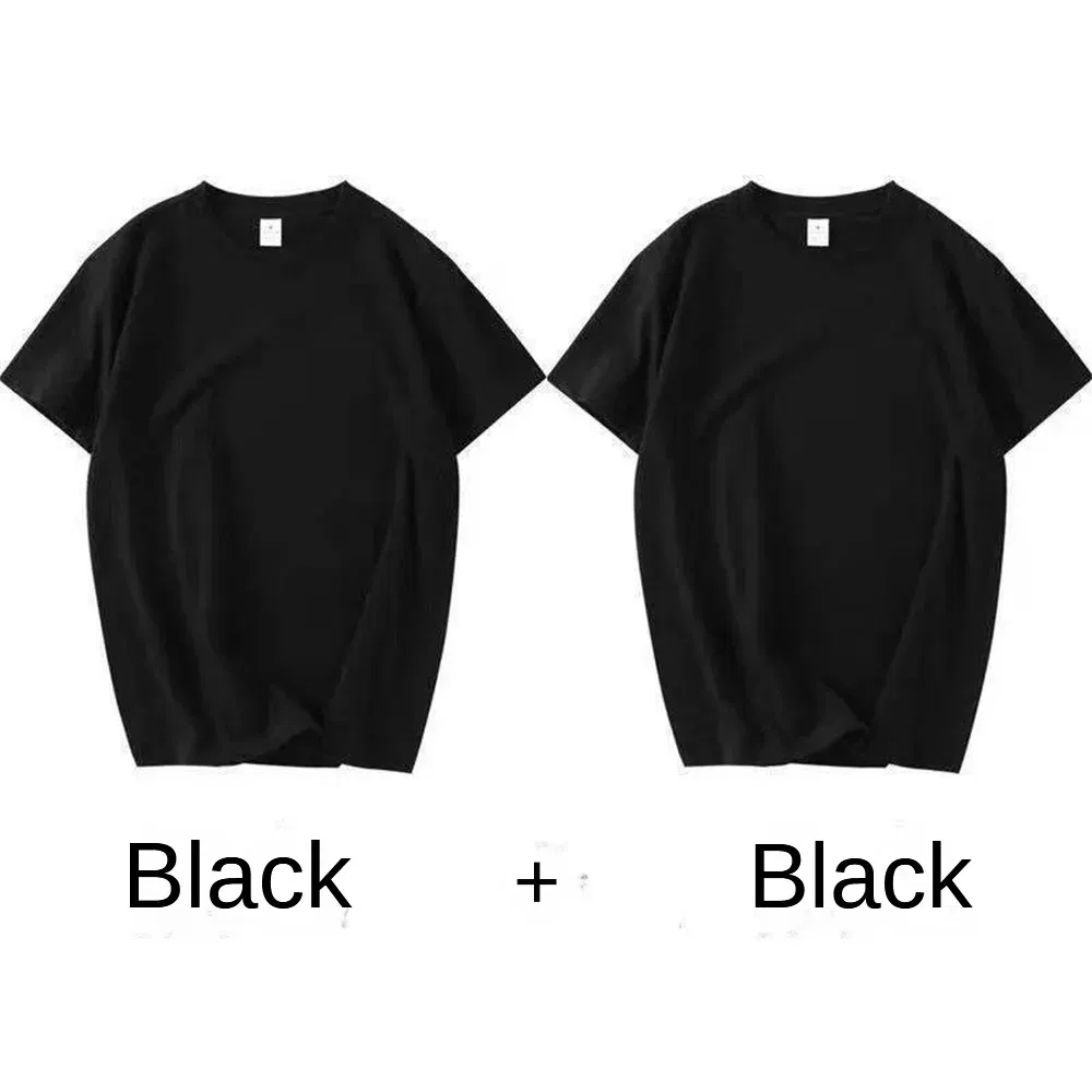 Color: black, Size: 4XL, Sale by Pack: Pack of 2 - 2PCS 100% Cotton Solid T Shirts Men's and Women's Short Sleeve White Tees Casual Breathable Loose Round Neck T-shirt Couple Tops