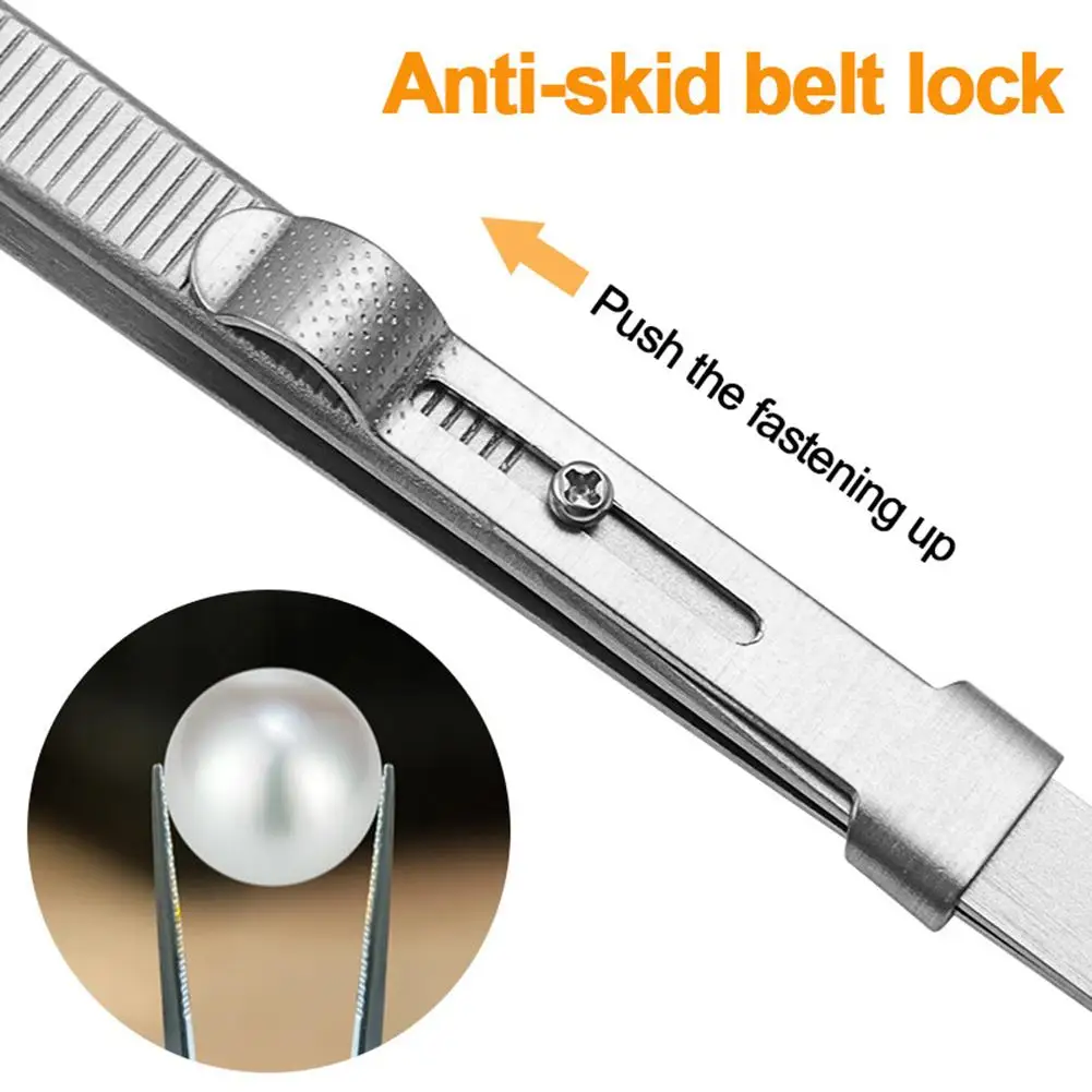 Color: Rose Gold - Jewelry Stainless Steel Tweezers Professional Adjustable Slide lock Antistatic Tweezers For Diy Diamond Gem Repair Tools