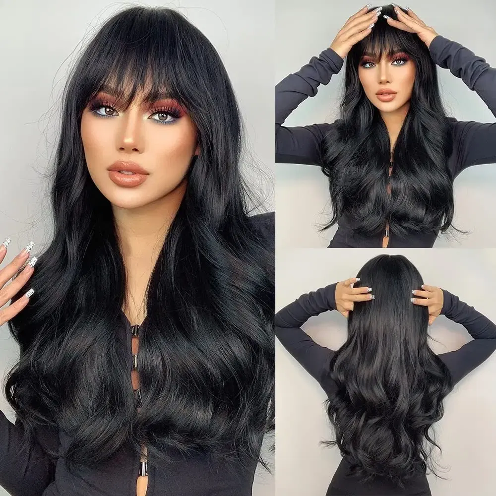Color: T1B/30 - Blonde synthetic wig with straight bangs Ladies Cosplay wig High temperature silk wig set with big waves and long curly hair