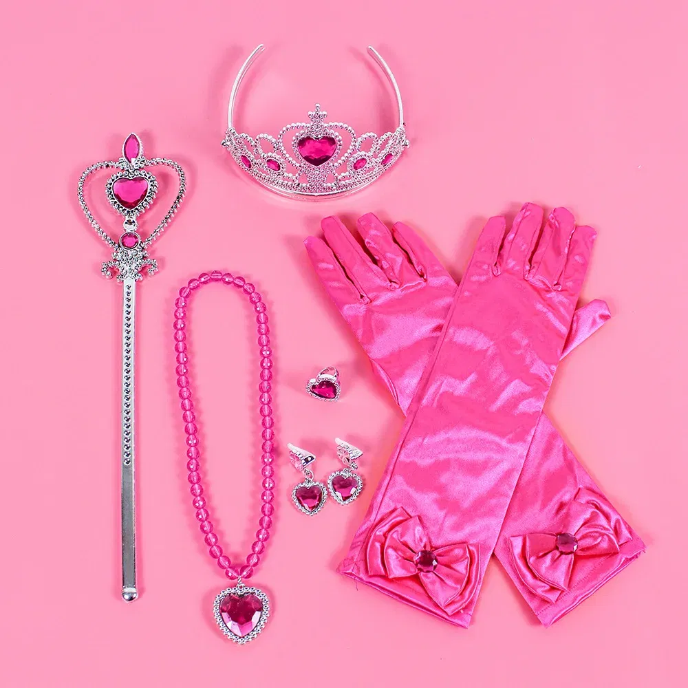 Color: GRAY - Pincess Anna Elsa Cosply Accessories Crown Magic Wand Necklace Wig Gloves Frozen Snow White Belle Cinderella Princess Role Play