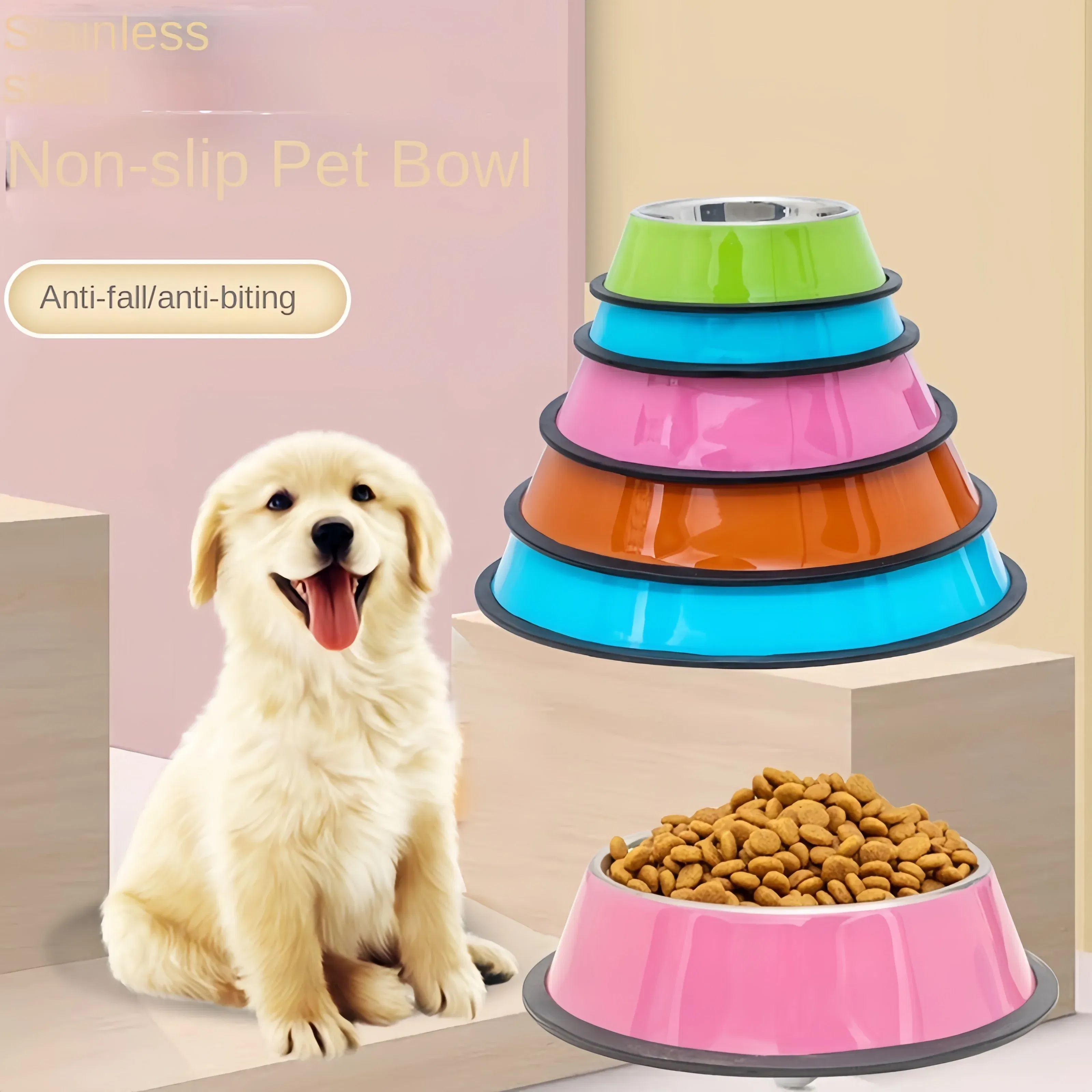 Color: Silver, Size: L - Pet Dog Cat colours Stainless Steel Bowl Pet Feeding Bowl Cat and Dog Drinking Bowl Metal Feeder Bowl Durable Easy To Clean bowl