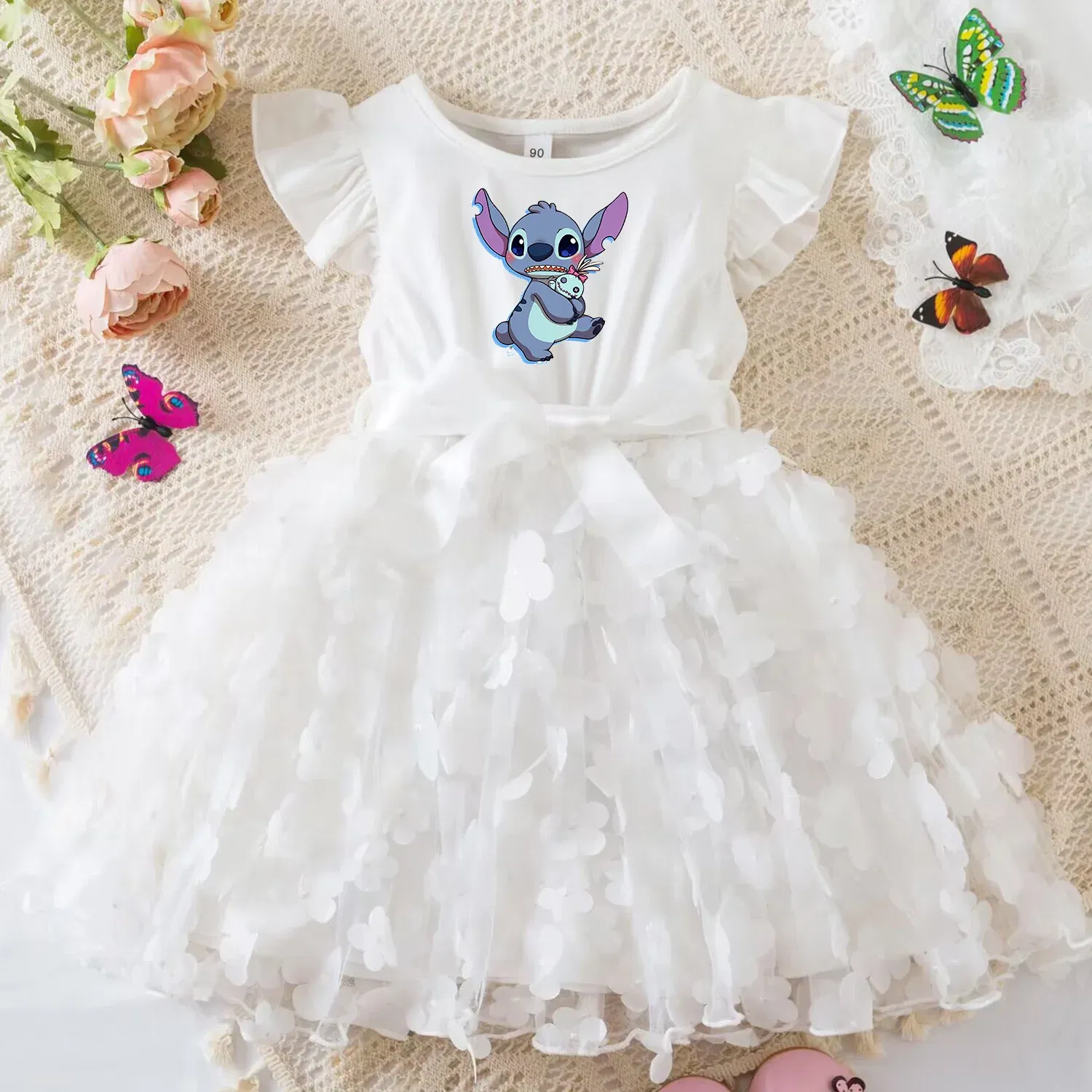 Color: Mint, Size: M - 3D Butterfly Cute Lilo Stitch Summer Dress for Kid's Casual Clothes Baby Girls Beautiful Princess Dress Party Dresses 2-6 Yrs