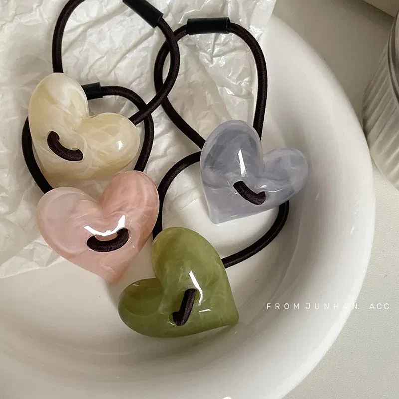 Color: SKY BLUE, Ships From: CHINA - Korean Love Acrylic Jelly Hair Band Ponytail Rubber Band Bun Rope Net Red Hair Accessories Headwear Elastic Hair Bands