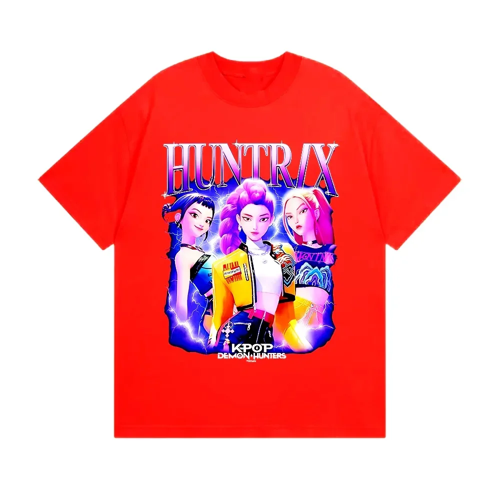 Color: Orange, Kid Size: 8 - Summer Huntrix Kpop Demon Hunters Graphics Cool Printed Girls Boys T Shirts High Quality Fashion Causal Tee Cotton Children Tops