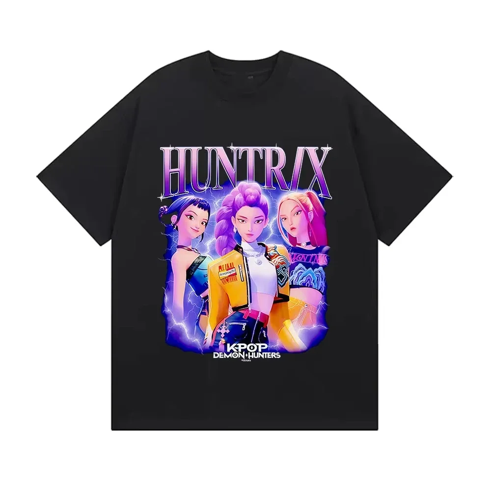 Color: Orange, Kid Size: 8 - Summer Huntrix Kpop Demon Hunters Graphics Cool Printed Girls Boys T Shirts High Quality Fashion Causal Tee Cotton Children Tops
