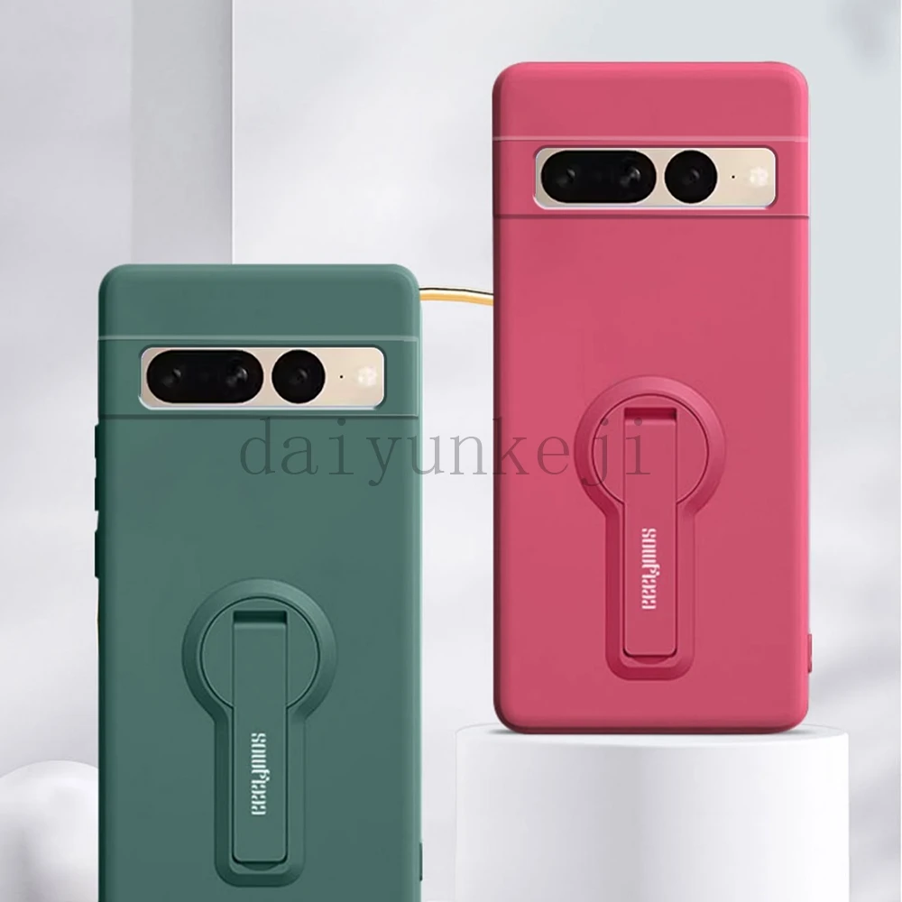 Color: black, Material: Microfiber - Phone Case For Google Pixel 7 8 6 5 9 Pro XL Pixel 7A 6A 5A 8A 9A Soft Cover Silicone Case with Holder Stand Bracket Lanyard