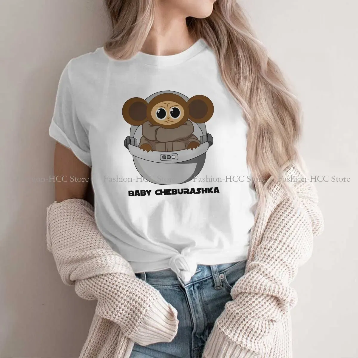 Color: WHITE, Size: S - Baby Newest Polyester TShirts Cheburashka Che Burashka Gena Russian Cartoon Female Style Streetwear T Shirt O Neck