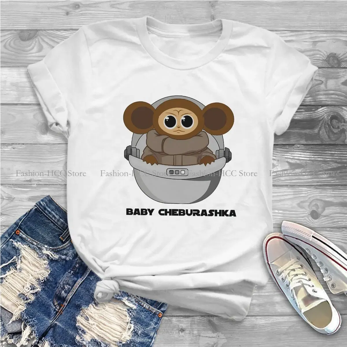 Color: WHITE, Size: S - Baby Newest Polyester TShirts Cheburashka Che Burashka Gena Russian Cartoon Female Style Streetwear T Shirt O Neck