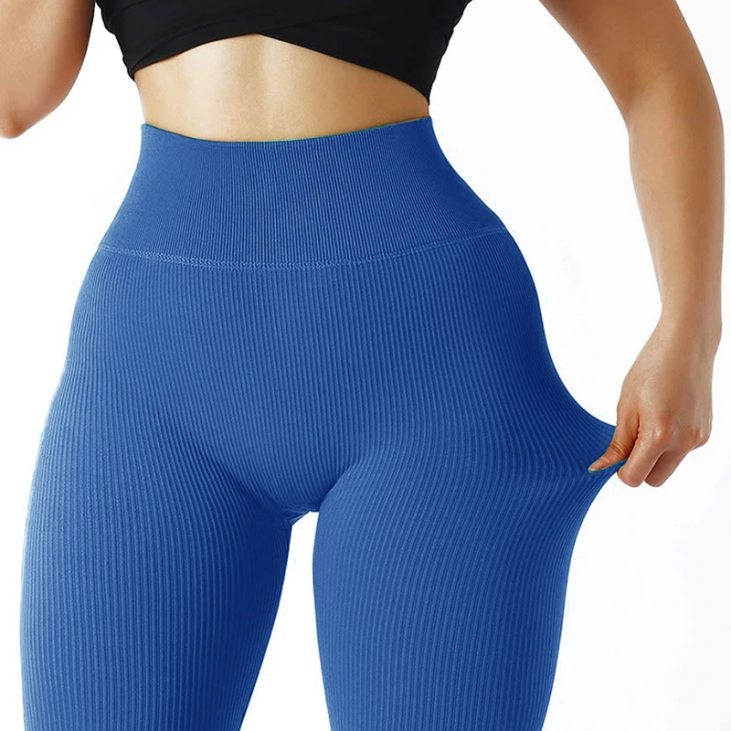 Color: SKY BLUE, Size: S - Autumn Sexy Gym Leggings Women High Waist Skinny Stretch Fitness Leggings Exercise Activewear Running Outdoors Fashion Thread