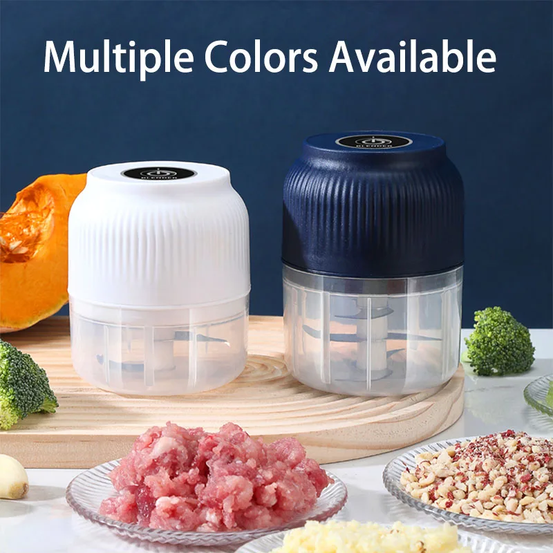 Color: Blue - 250ML Mini Wireless USB Rechargeable Electric Vegetable Chopper Garlic Crusher Food Chopper for Kitchen Gadgets for Garlic