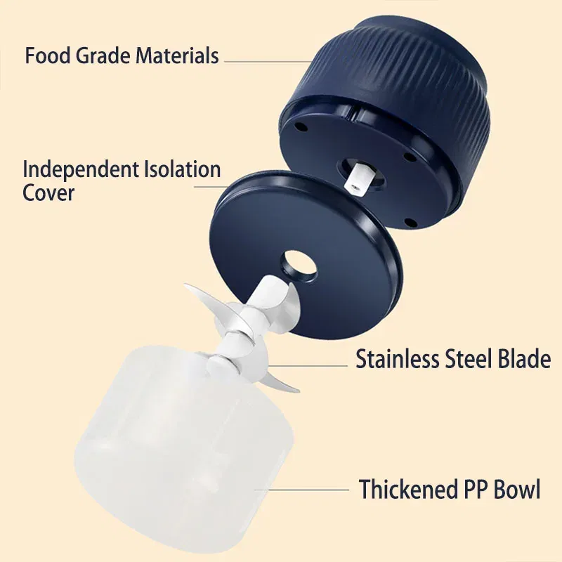 Color: Blue - 250ML Mini Wireless USB Rechargeable Electric Vegetable Chopper Garlic Crusher Food Chopper for Kitchen Gadgets for Garlic