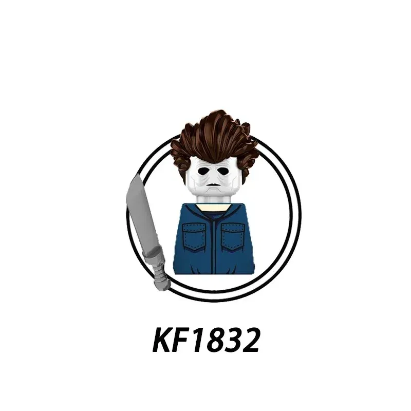 Color: Brown - 2025 Building Blocks KF6173 KF6175 KF6176 Halloween Horror Jason Sally Leather Face Jack Character Figures Bricks Children Toys