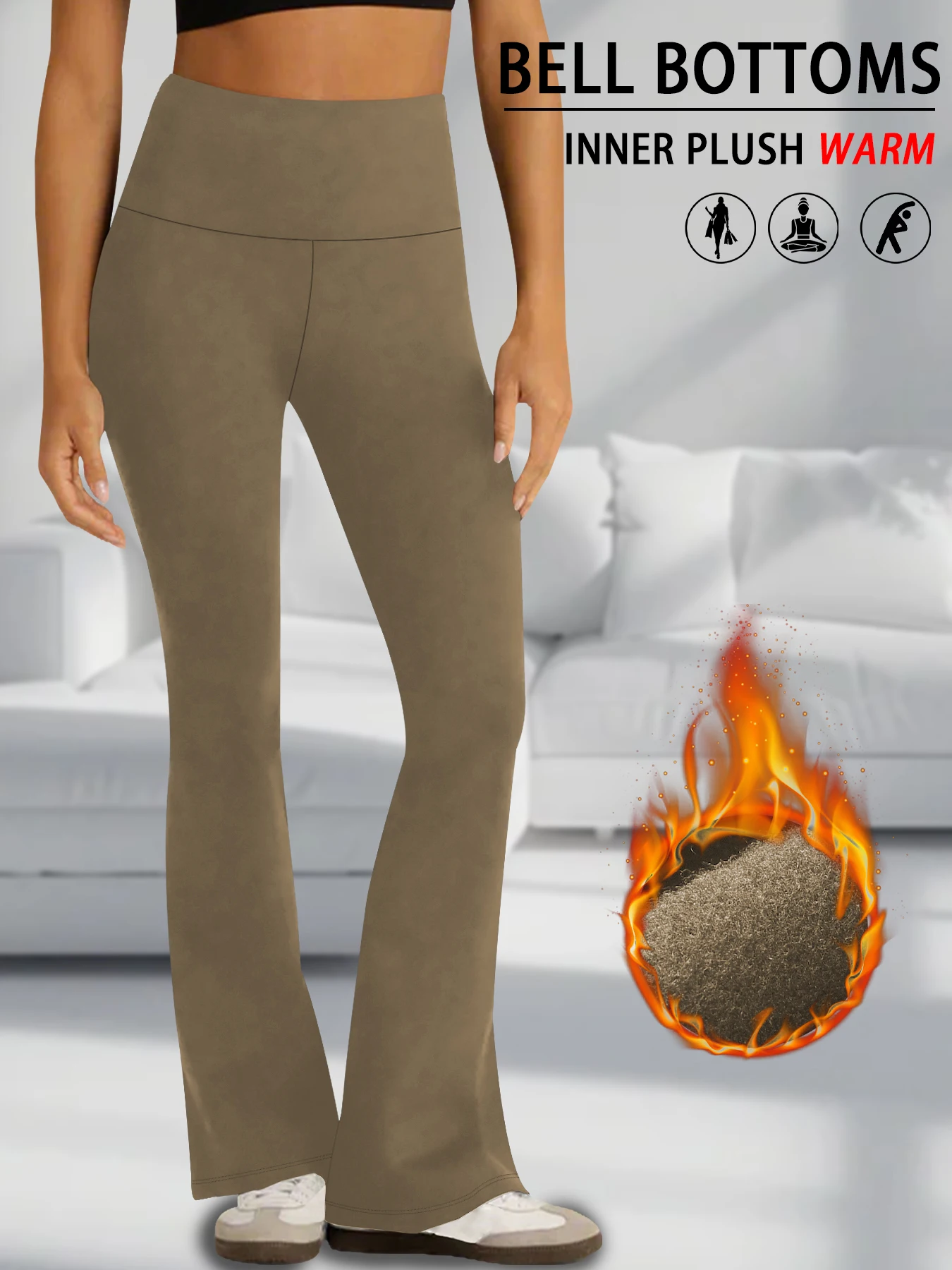 Color: Brown, Size: XL - Women's Super Soft High Waisted Fleece Flare Leggings Tummy Control Soft Bootleg Bootcut Pants