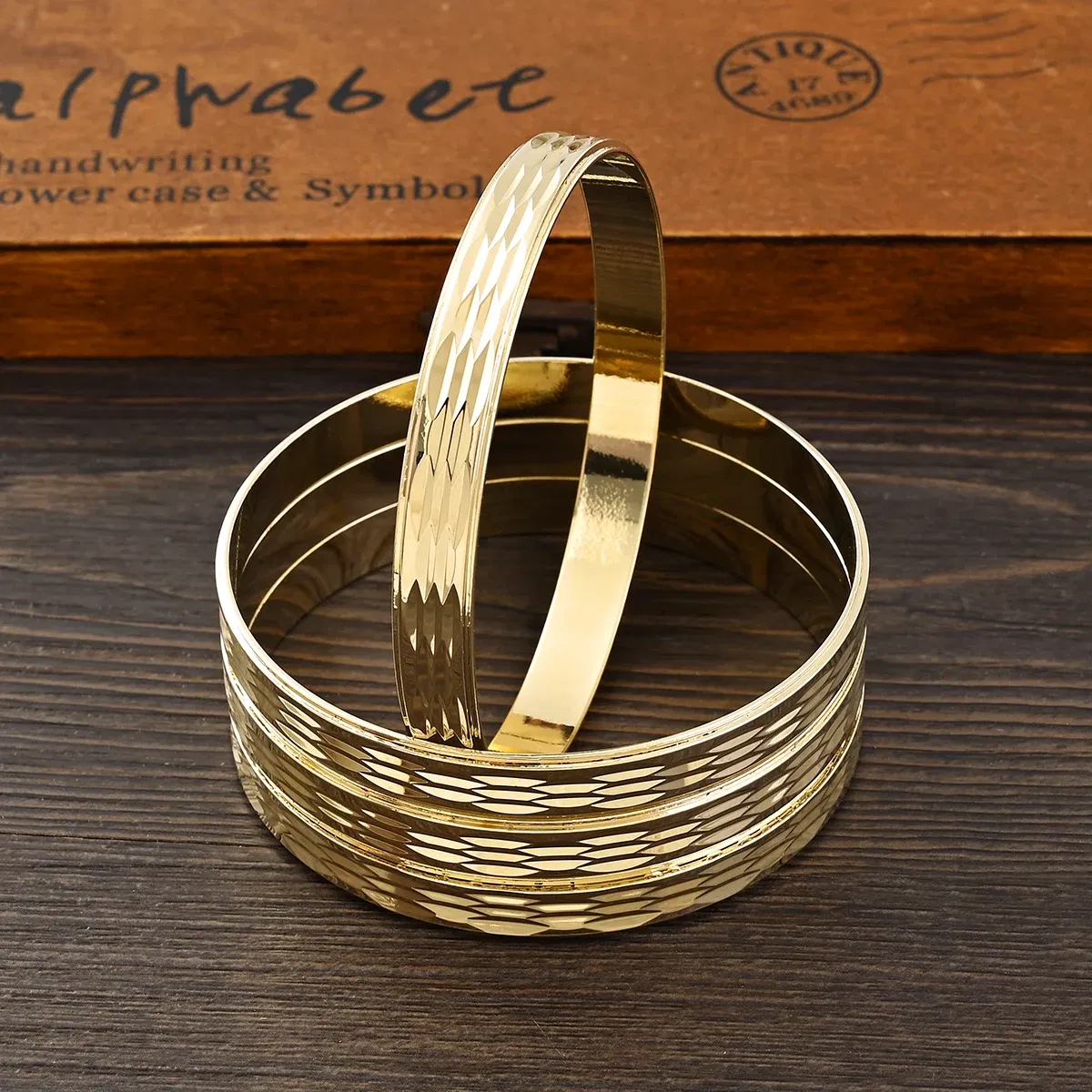 Metal Color: Antique Copper Plated - Adult Size 4PCS 65MM 9K Gold Color Hig Quality Top Sale Cute Bracelet Jewelry Flower Bangle Girl Birthday Party Gift
