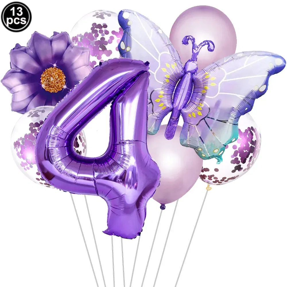 Color: MULTI - Butterfly Balloon Set 32/40inch Number Balloon Princess Garden Decoration Girl Fairy Birthday Party Balloon