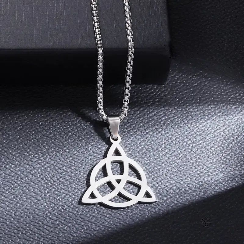 Metal Color: Blue - Stainless Steel Silver Color Pattern Witch Knot Pendant Necklace Celtic Knot Lucky Jewelry Gift for Friends Family