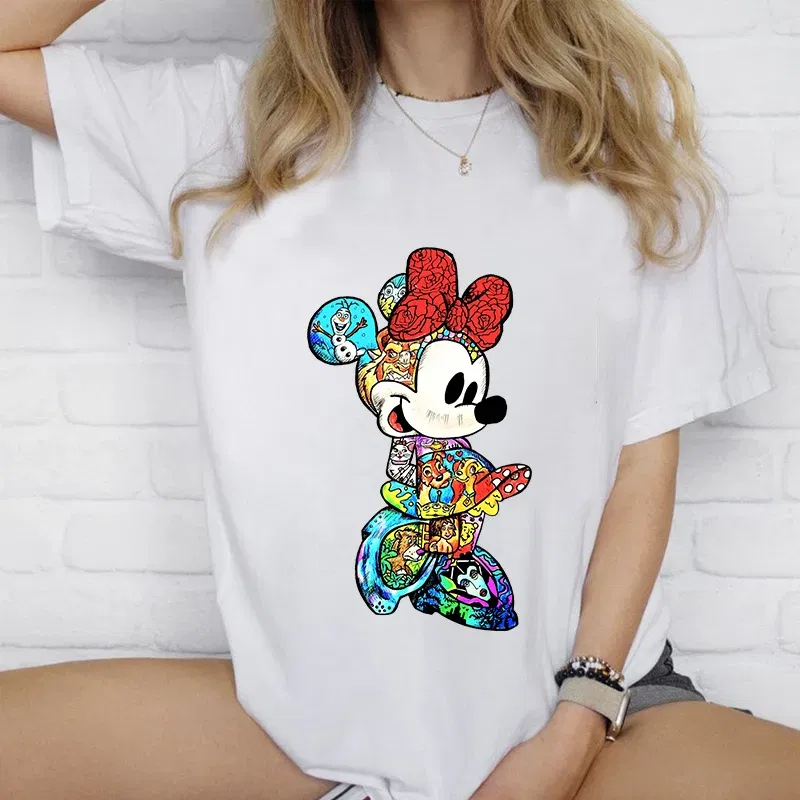 Color: army green, Size: XS?€old?‰ - Disney Couples Mickey Mouse Minnie Print T-shirt Couples Men's and Women's Cotton Short Sleeve Casual Tops