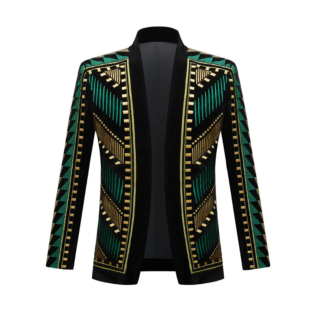 Color: green, Size: XS?€old?‰ - European and American Sizing Velvet Embroidered Men's Nightclub and Bar Performance Costumes, Dance Party Singer Gowns, Blazer