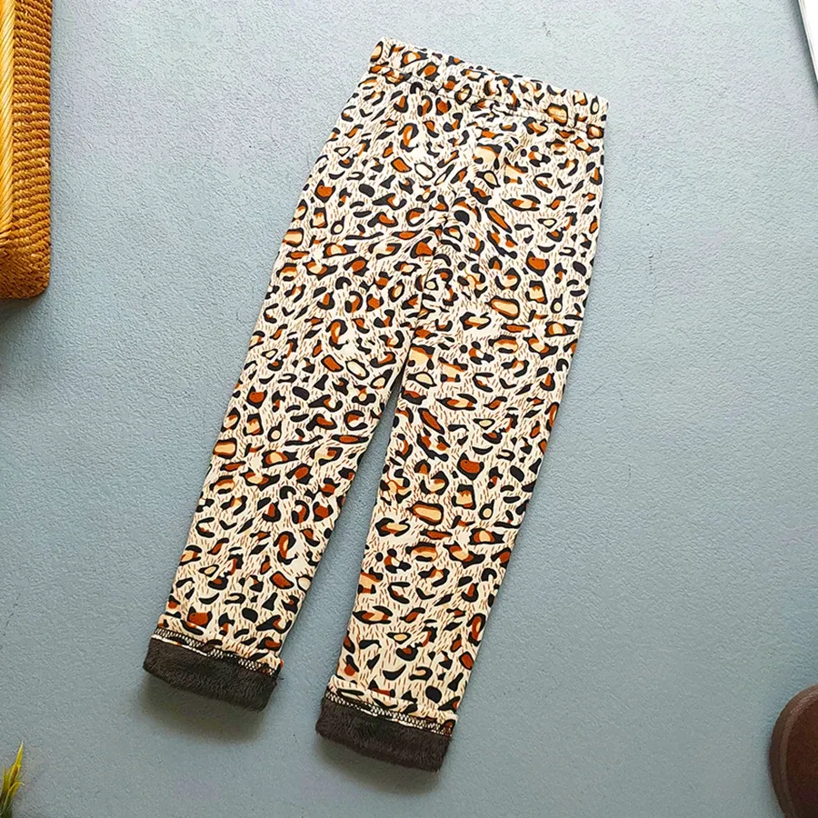 Color: PURPLE, Kid Size: 11 - Autumn Winter Print Flowers Thick Warm Kids Toddler Baby Girls Leggings Children's Pants