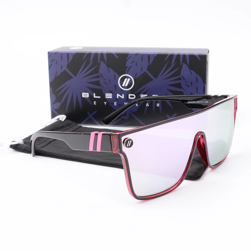 Lenses Color: Red - Mixed blue mirror UV protection lens Men's sunglasses Retro fashion Square Blender Men's sunglasses 68009: With box