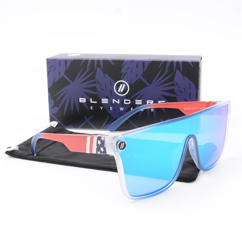 Lenses Color: Red - Mixed blue mirror UV protection lens Men's sunglasses Retro fashion Square Blender Men's sunglasses 68009: With box
