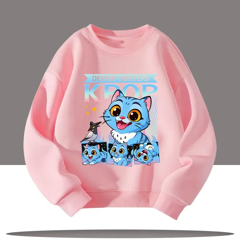 Color: Blue, Kid Size: 10 - Children's Clothing K-pop Demon Hunters Cartoon Print 3-12 Year Old New Style Kids Round-neck Sport Shirt Cute Girl Casual Top