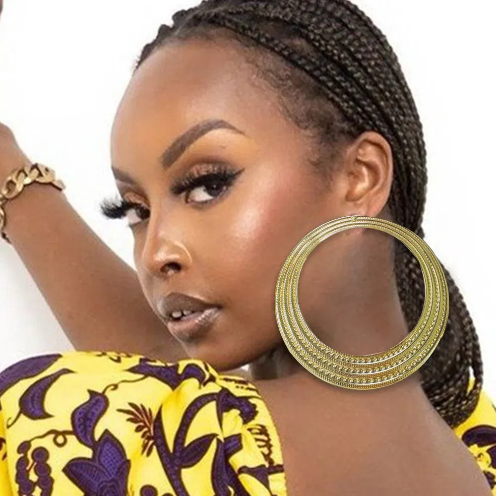 Metal Color: BRONZE - Gold Color Stud Earring Pendant Big Geometric Hoop Earrings For Women Round Circle Earrings Hoops Punk Jewelry 2022