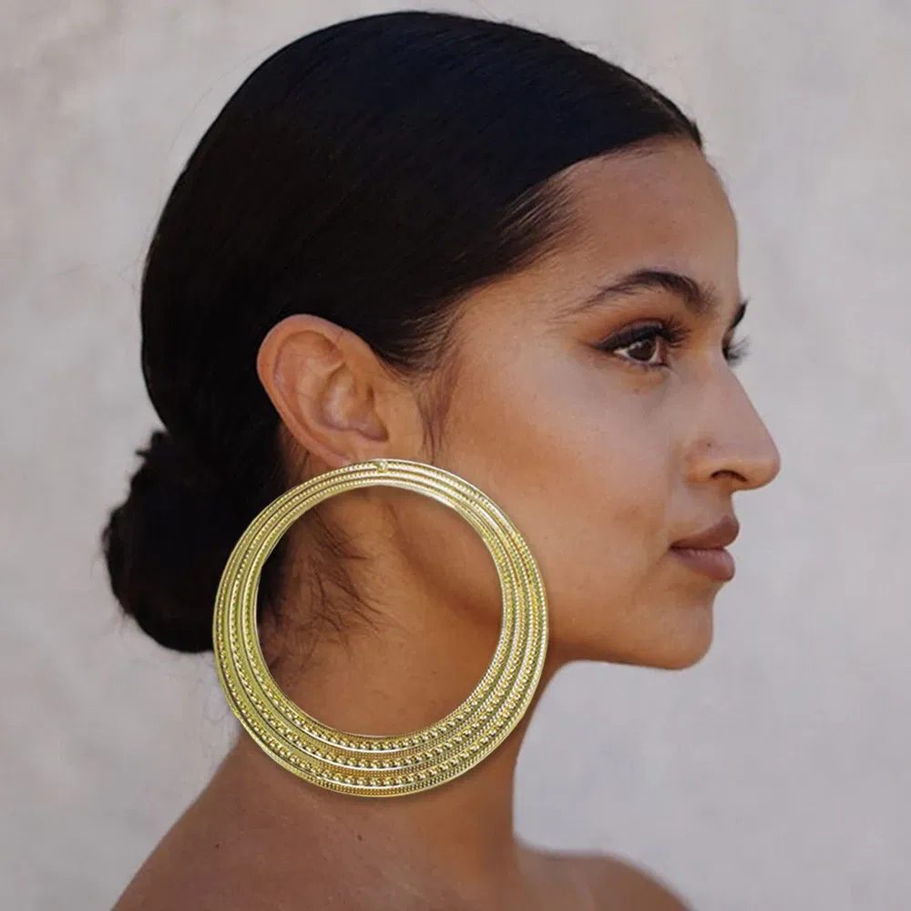 Metal Color: BRONZE - Gold Color Stud Earring Pendant Big Geometric Hoop Earrings For Women Round Circle Earrings Hoops Punk Jewelry 2022